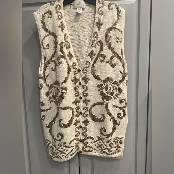 Express Tricot British Crown Woman’s Sweater Vest Ivory Beige Sz Large - Picture 11 of 13